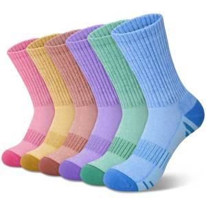 lot 1884 image: YSense 6 Pairs Crew Athletic Socks for Women, Hiking Running Cushioned Long Cotton Casual Socks, Womens Mens High Arch Support Compression Calf Stockings for Gym Workout Outdoor Sports