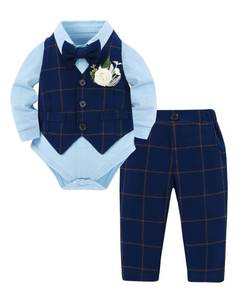 lot 4304 image: YUEMION Baby Boy Clothes Suit Infant Gentleman Wedding Outfit Formal Dress ShirtVestTieCorsagePants 5Pcs Tuxedo Set 3-6 Months White and Royal Blue