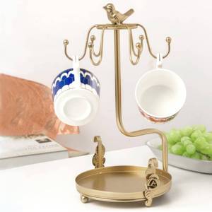 lot 4305 image: LWXPAIYY Gold Coffee Mug Tree Holder Countertop,Tea Coffee Cup Holders with Small Storage Area for Counter,Metal TeaCups Mug Holder Rack Stand for Counter Top 6 Hooks(Gold)