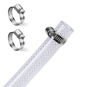 lot 4313 image: DAVCO 1 ID - 25 ft Heavy Duty Braided Clear Plastic Vinyl Tubing with 2 Stainless Clamps, Flexible High Pressure Reinforced PVC Plastic Tube Hose, Non-toxic, BPA Free - Retail $38