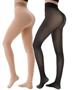 lot 4316 image: HONGTEYA 2 Pairs Fleece Lined Tights Women - Warm Sheer Pantyhose Fake Translucent Tights Winter Thermal Leggings (Medium, Fake Translucent BlackNude)