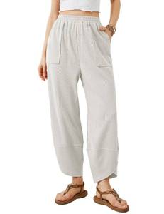 lot 4320 image: Xiaoxuemeng Womens Baggy Wide Leg Pants Casual Elastic Waisted Palazzo Harem Pants with Pockets (White-S)