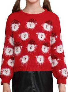 lot 4323 image: Christmas Little Kids Ugly Santa Claus Pattern Knitted Sweater Crew Neck Long Sleeve Outfit Red 4 Years