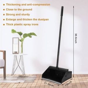 lot 4331 image: Leumoi Dust Pan with Long Handle Set 36.6 Inch Commercial Dust Pan with Comb Large Plastic Stand up DustPan for Outdoor Indoor Restaurant Home Office Floor Cleaning (Black)