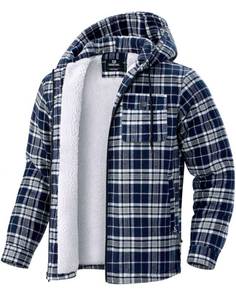 lot 4337 image: G Gradual Mens Flannel Jacket Fleece Sherpa Lined Hoodies Zip Up Plaid Shirt Warm Winter Jackets for Men with Zipper Pockets(Black Navy,XL)