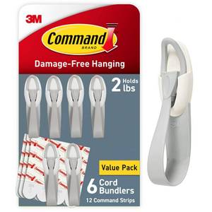 lot 4367 image: Command Cord Bundlers, Damage-Free Hanging Cord Organizer, No Tools Cord Bundler for Hanging Electrical Cables of Christmas Decorations, 6 Gray Cord Bundlers and 12 Command Strips
