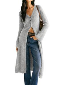 lot 4371 image: Jenisso Womens V-Neck Button Maxi Cardigan Bell Long Sleeve Open Front Split Breasted Sweater Dress Gray, Medium