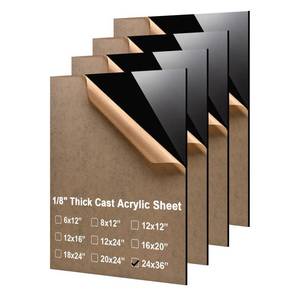 lot 4373 image: KINLINK 24x36 Plexiglass Sheets 18 inch Thick - 3mm Black Cast Acrylic Sheet, Plastic Board Polycarbonate Sheet for DIY Project, Craft, Table Top, Acrylic Sign and Wedding Invitation 4 Pack Retail$72