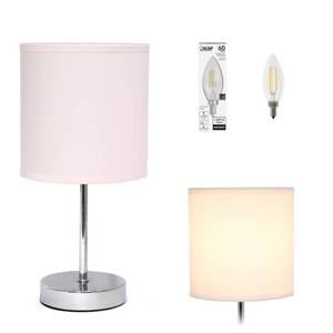 lot 4374 image: Simple Designs LT2007-BPK-LB Basic Chrome Mini Table Lamp for Living Room, Nightstand, Desk, Countertop, Blush Pink, with Feit LED Bulb Included