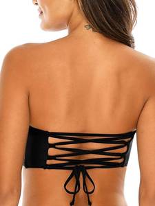 lot 4377 image: RELLECIGA Womens Black Bathing Suit Adjustable Back Lace-up Bandeau Bikini Top Size Small