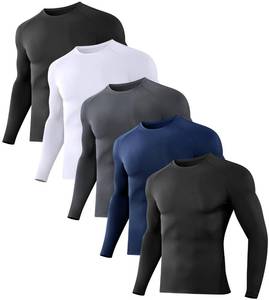 lot 4397 image: Dalavch 5 Pack Mens Compression Shirts Long Sleeve Athletic Workout Sports Undershirt Base Layer Top for Winter 2 Black 1 White 1 Gray 1 Blue XX-Large