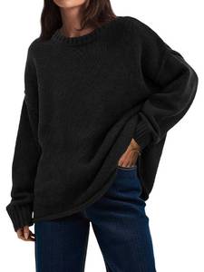 lot 4408 image: Saodimallsu Womens Oversized Crew Neck Sweaters Long Sleeve Slouchy Knit Fall Casual Loose Pullover Tops Black Size- Small