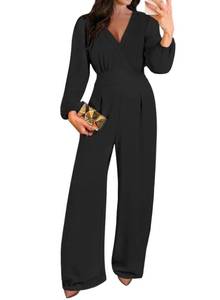 lot 4409 image: Pink Queen Business Jumpsuits for Women V Neck High Waist Wide Leg Pant Suits Backless Rompers Party Black L