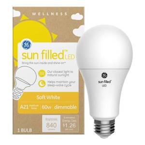 lot 4413 image: GE Sun Filled LED Light Bulb, 60 Watt, Soft White, A21 (1 Pack)
