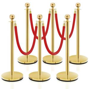 lot 4418 image: 6PCS Stanchion Post, Crowd Control Barriers, 5 ft Red Velvet Rope Red Carpet Ropes and Poles, Stainless Steel Gold Stanchions Used for Theaters, Parties, Wedding, Exhibition Retail- $100