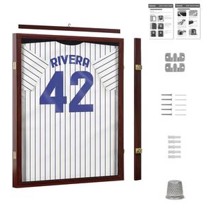 lot 4421 image: Flybold Jersey Frame Display Case - Large Shadow Box Display for Sports Memorabilia - Acrylic with 98% UV Protection - Mahogany Finish - 31.25 x 23.25 x 1.5 - for Football, Baseball, Basketball Retail- $95