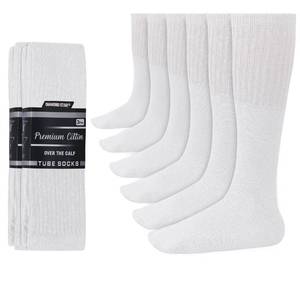 lot 4423 image: Diamond Star Tube Socks Men 6 Pairs Premium Cushion Cotton Over The Calf Athletic Knee High Socks For Men 10-15 (White)