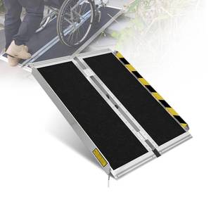 lot 4441 image: NEOWISM Protable wheelchair ramp 3FT,Non-Slip Folding Aluminum Handicap Ramps,Threshold Ramp for home,Holds up to 800lbs,Wheelchair ramp for steps,Mobility Scooter,Doorways (3FT Useing Height 3-9inch) Retail- $100