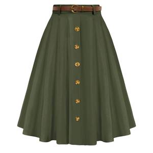 lot 4443 image: Womens Casual Button Front High Waist A Line Midi Long Skirt with Pockets Belts Army Green XL