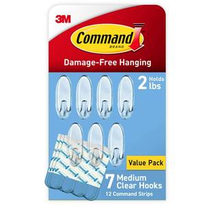 lot 4446 image: Command Clear Medium Hooks, 7 Hooks, 12 Strips - Easy to Open Packaging, Organize Damage-Free