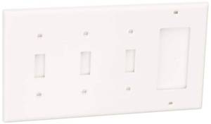 lot 4458 image: Leviton 4-Gang 3-Toggle 1-DecoraGFCI Device Combination Wallplate, Standard Size, Thermoplastic Nylon, Device Mount, 80732-W, White