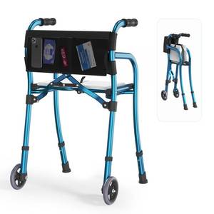 lot 4465 image: Narrow Walkers for Seniors with Seat, Lightweight Folding Space Saver Mobility Rolling Walker,Height Adjustable Standard Walker with Aluminum Frame, 5-inch Wheels, Compact Travel Walker (Blue) Retail- $112