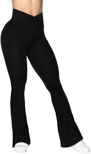 lot 4468 image: Sunzel Flare Leggings, Crossover Yoga Pants for Women with Tummy Control, High-Waisted and Wide Leg Black Large