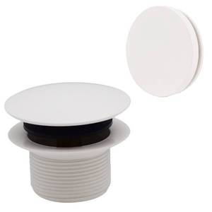 lot 4471 image: Westbrass D398RK-50 1-12 NPSM Coarse Thread Mushroom Tip-Toe Bathtub Drain Stopper with Illusionary Overflow Faceplate, Powder Coat White