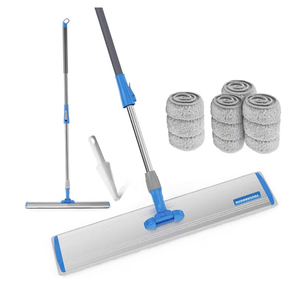lot 2877 image: Microfiber Wet Mops 24 in Heavy Duty Flat Floor Mop Adjustable Handle with 4 Washable Mop Clothes - Retail $0