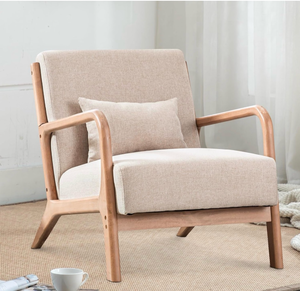 lot 2886 image: Mid Century Modern Accent Chair with Wood Frame - Retail $0