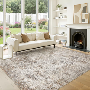 lot 2941 image: 9x12 Area Rugs for Living Room Washable Large Neutral Abstract Rug Soft Non Slip Stain Resistant Low Pile Indoor Carpet for Bedroom Dining Room Nursery Office Playroom - Brown Grey - Retail $0