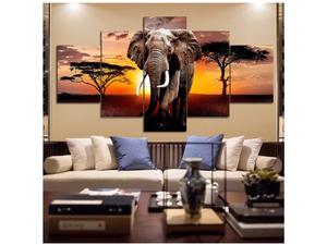 lot 2946 image: SUNYSUBY 5 Pcs Africa Grassland Elephant Large Framed Canvas Wall Art Oil Painting Artwork On Stretched Canvas Print Painting D�cor Picture Decoration for Home Bedroom Living Dining Room Office Ready - Retail $0