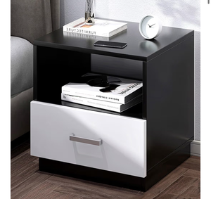 lot 2957 image: Nightstand Side End Table with Storage Drawers Bedside Table Small Caninet with Metal Handles Night Stand for Bedroom, Living Room, Closet, Office (color scheme appears to be a dark brown) - Retail $0