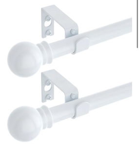 lot 2960 image: 2 Pack White Curtain Rods for windows 32 to 48 inch, 58 inch Splicing Heavy Duty Metal Curtain Rod Set with Brackets - Retail $0