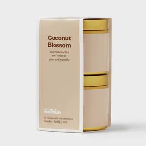lot 2966 image: 4 packs of 2pk 3oz Tin Gift Set Coconut Blossom - Room Essentials�� Soy Wax Blend, Water Lily & Pear Scent, Spring Decor Jar Candle