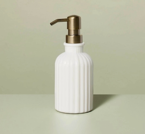 lot 40842 image: Fluted Milk Glass Soap Pump - Hearth & Hand Magnolia