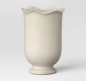 lot 40845 image: White Ceramic Floral Vase with Scalloped Rim