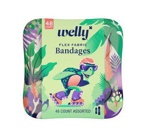lot 40858 image: Welly Flex Fabric Bandages, Turtle Pattern Bravery Badges for Kids, Assorted Sizes, 48 Count