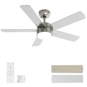 lot 5541 image: POCHFAN 42 Inch Brushed Nickel Ceiling Fans with Lights,Ceiling Fan with Remote Control,Reversible DC Motor,3 CCT 6-Speed,Noiseless Ceiling Fan for Bedroom,Living Room,Dining Room,ETL Listed - Retail $80