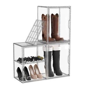 lot 5544 image: ZHAIXIAONIAN 3 Pack Boot Storage Organizer Tall Boots Boxes Clear Plastic Stackable Acrylic Boot Display Case Storage Box with Divider, Shoe Organizer Box, XXX-L - Retail $49