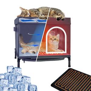lot 5555 image: Cooling & Heated Cat Shelter for Outside - Dual Use Outdoor Cat House with Heating Pad & Fan - Air Condition Cat Mat with Ice Packs - Ideal for StrayFeral Cats in Summer & Winter - Retail $85