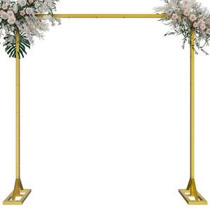 lot 5574 image: 8.2FT Adjustable Backdrop Stand Kit - Square Wedding Arch & Balloon Arch for Photo Booth Background, Baby Shower, Birthday Party Decorations (Portable Frame) (Gold,8.2X 8FT) - Retail $54
