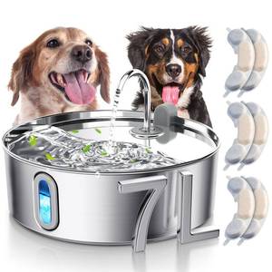 lot 5576 image: Smartoo Dog Water Fountain for Large Dogs 7L236oz Stainless Steel Dog Water Bowl Dispenser Automatic Cat Water Fountain with Deeper Drinking Area, Multi-Filtration Pet Fountain with 6 Filters - Retail $60