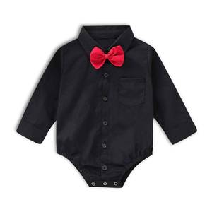 lot 29248 image: SOBOWO Baby Boy Button Down Onsie Baby Boy Shirt Baby Boys Formal Dress Shirt Bodysuit Long Sleeve Button Up One-Piece Romper Jumpsuit Wedding Party 0-24M(6-9 Months, Black) - Retail $18