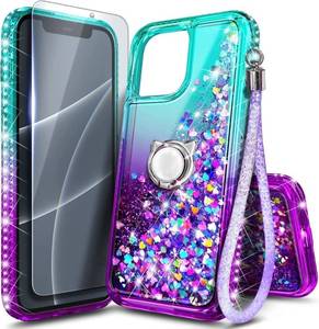 lot 29252 image: NGB Designed for iPhone 16 Case, AquaPurple  Glitter Liquid Sparkle Cute Cover for Women Girls Kids  with Tempered Glass Screen Protector & Ring Holder & Wrist Strap - Retail $13