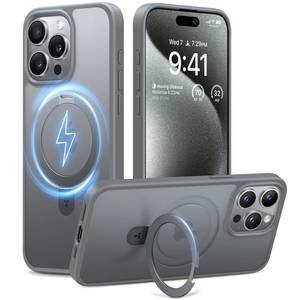 lot 29254 image: TORRAS Magnetic Ostand for iPhone 15 Pro Max Case, Military Grade Drop TestedCompatible with MagSafeBuild in Kickstand Translucent Hard Back Anti-Fingerprint 6.7 2023, Natural Titanium Grey - Retail $35