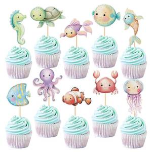 lot 29268 image: Ercadio 20Pcs Ocean Animal Cupcake Toppers Under the Sea Turtles Octopus Cupcake Picks Seahorse Coral Cake Decorations for Under the Sea Theme Baby Shower Birthday Party Supplies - Retail $7