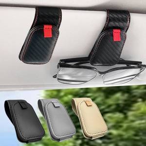 lot 29273 image: Teoenix Sunglass Holder for Car, 2 Pack Car Sunglass Holder Visor Clip Magnetic Leather Sun Glasses Eyeglass Hanger, Fit for Different Size Eyeglasses, Carbon Fiber BlackRed - Retail $10