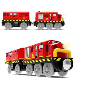 lot 39409 image: Train Toys Battery Operated Locomotive Trains for Wooden Track, Motorized Train for Toddlers with Magnetic Connection, Compatible with Thomas, Brio, Chuggington, Melissa and Doug - Retail $14