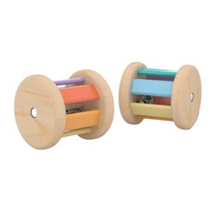 lot 39412 image: Montessori-Inspired Wooden Rolling Bell Rattle, Tummy Time Toy for Infants - Retail $12